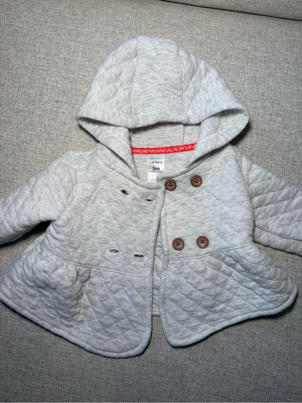 Carter's Quilted Hooded Pea Coat - Light Gray